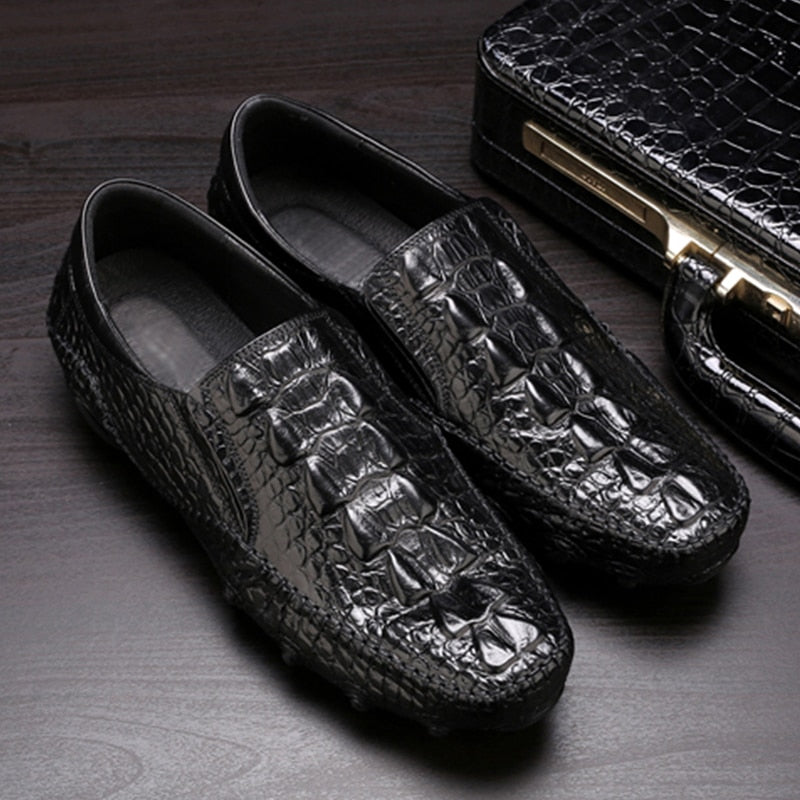 Phenkang Mens Leather Summer Alligator Texture Slip-On Casual Shoes Male loafers Mens Coffee Mens Loafers Driving Shoes - adamshealthstore