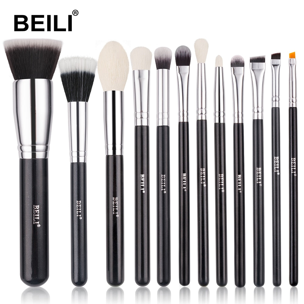 BEILI Black Makeup brushes set Professional Natural goat hair brushes Foundation Powder Contour Eyeshadow make up brushes - adamshealthstore