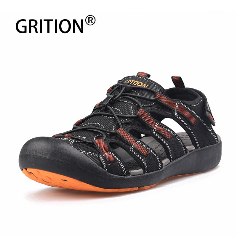 GRITION Men Sandals Summer Casual Beach Flat Shoes Non Slip Hiking Breathable Rubber Clogs New Fashion 2021 Slippers Closed Toe - adamshealthstore