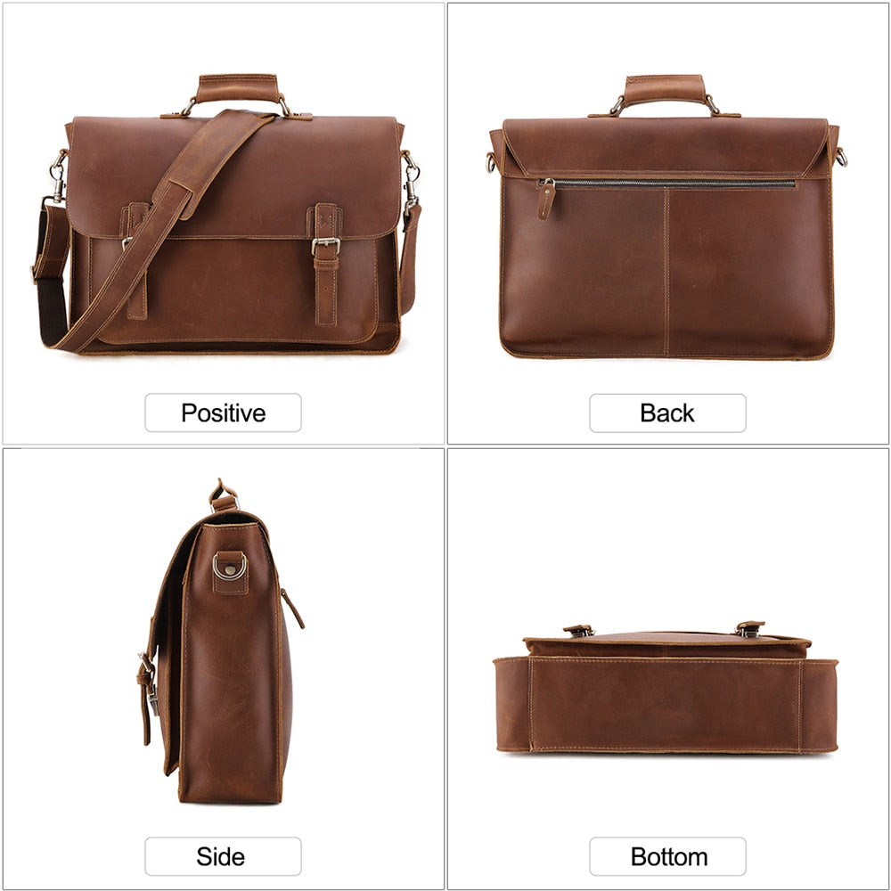 JOYIR  Large Briefcase For Male & Women: Messenger Laptop Bag Vintage  Genuine Leather Briefcase Business Travel Bag - adamshealthstore