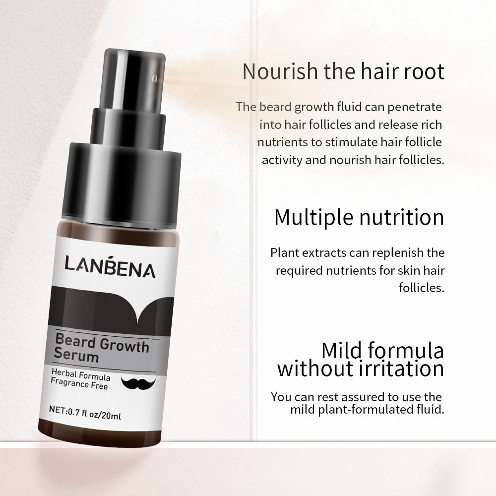 LANBENA Beard Growth Serum for Men, Natural Nourishment for Roots, Oil Treatment Beard Grooming Care Fluid 20ml - adamshealthstore