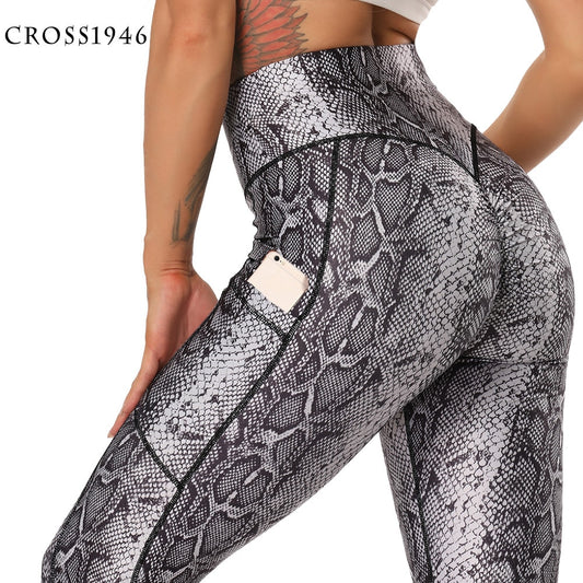 Fashion Snake Print Yoga Pants Elastic animal skin sports leggings Leopard Print Fitness Women pants High Waist gym sportswear - adamshealthstore