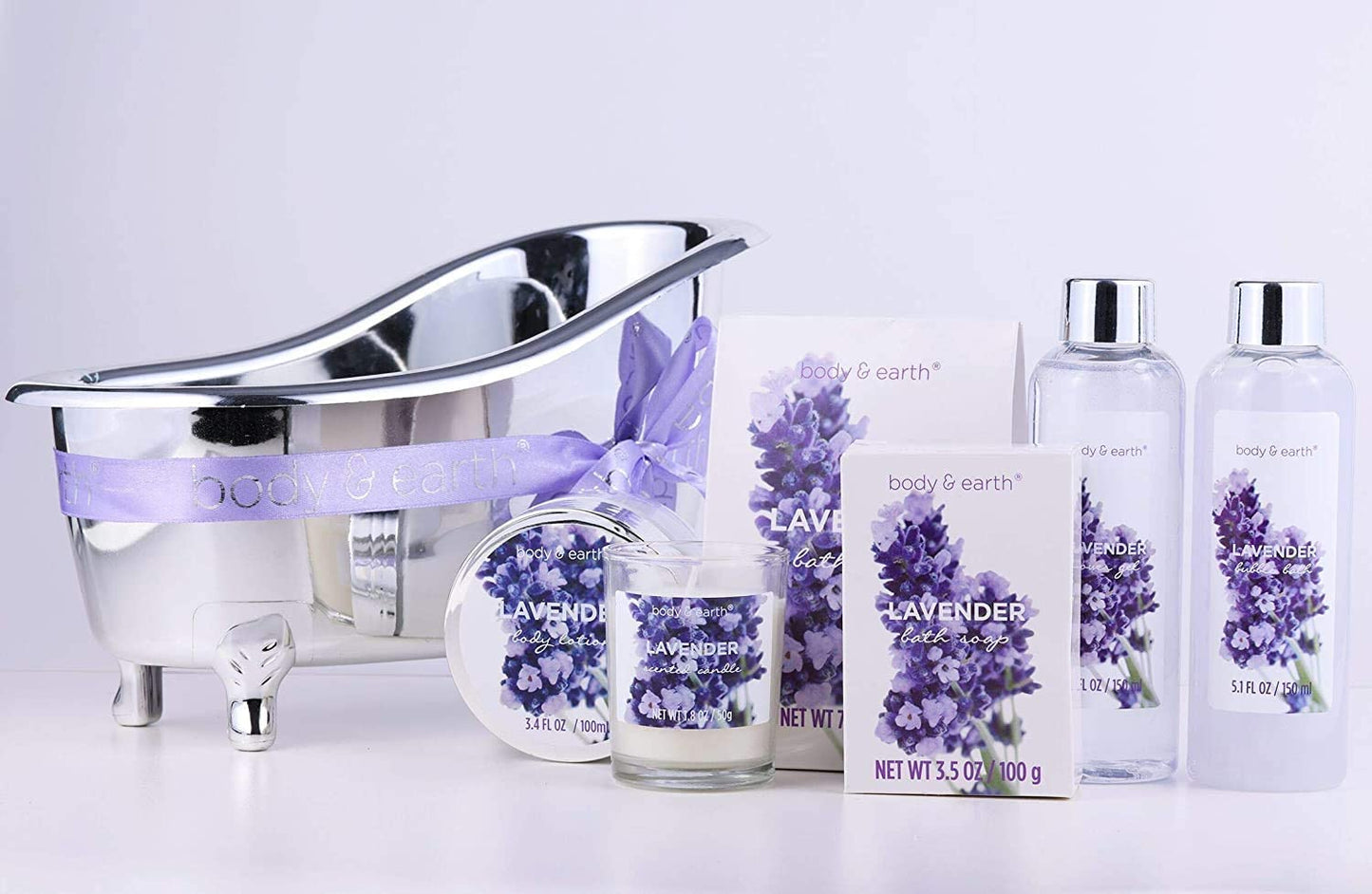 7pcs Bath & Body Set: Calming Lavender Spa Gift Basket with Bubble Bath, Bath Salts,Body Lotion - adamshealthstore