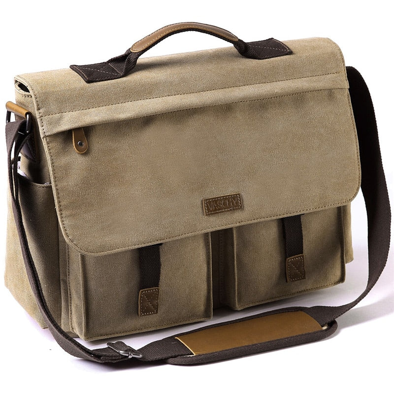 Vintage Messenger Bag : Water Resistant Waxed Canvas 15.6 inch Laptop Briefcase Padded Shoulder Bag for Men & Women - adamshealthstore