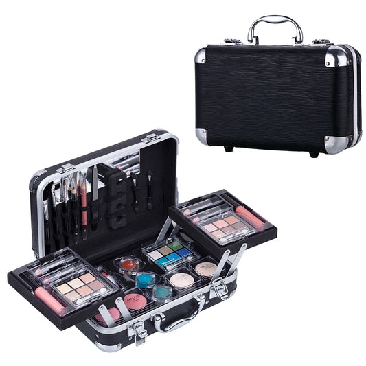 DUER LIKA Black Portable Professional 24 Color Eyeshadow Blush Cosmetic Foundation Face Powder Makeup Sets Eye Shadows Palette - adamshealthstore