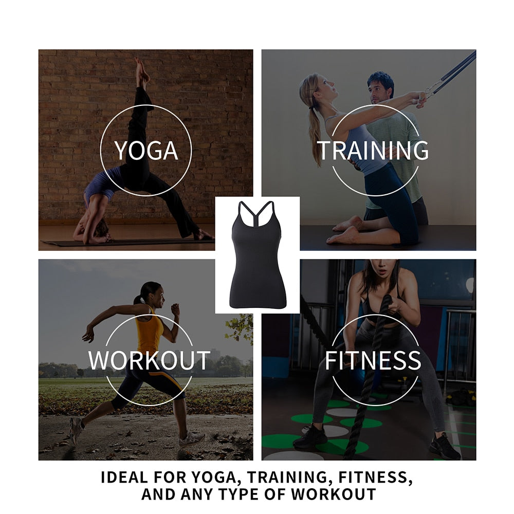 2023 Women's Yoga Tank Tops Sports Camisole Sportswear Athletic Ribbed Built-in Bra Seamless Slim Racerback Workout - adamshealthstore