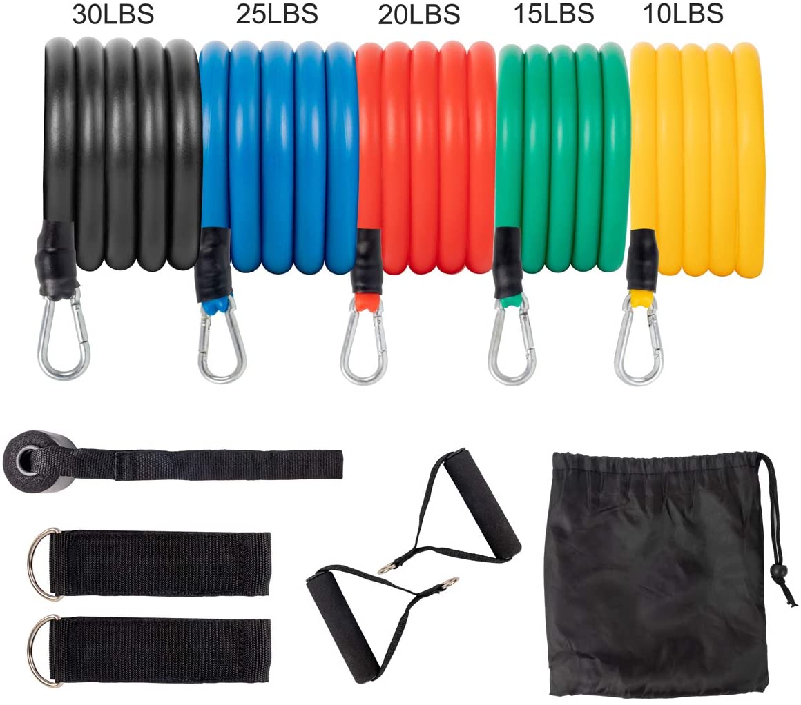 Resistance Bands Latex  11 IN 1 Sports Fitness Yoga Pilates Trainning Tube Pull Rope - adamshealthstore