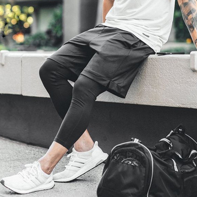 2023 Mens 2 In 1 Running Pants Sweatpants Fitness Trousers Sport Pants Gym Tight Workout  Sportswear - adamshealthstore