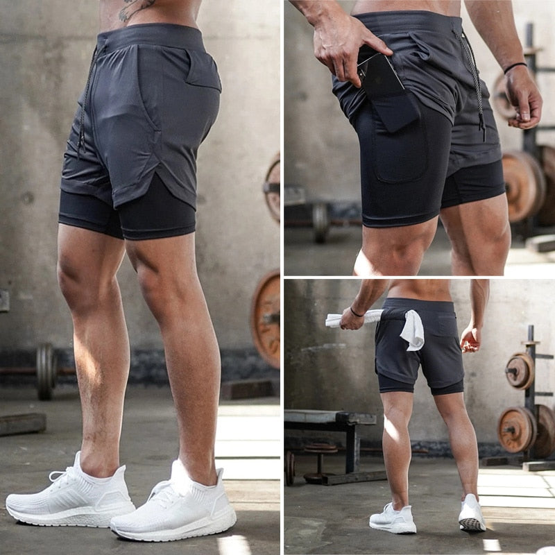 Man Jogging Sportswear Mens 2 In 1 Beach Sport Shorts Quick Drying Running Shorts Workout Gym Exercise Shorts Fitness Sweatpants - adamshealthstore