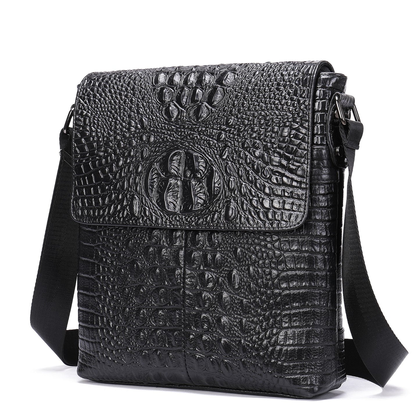 Shoulder Bag for Men Genuine Leather Crocodile Pattern Vintage Crossbody Bag for Men Flap Zipper Messenger Bag - adamshealthstore