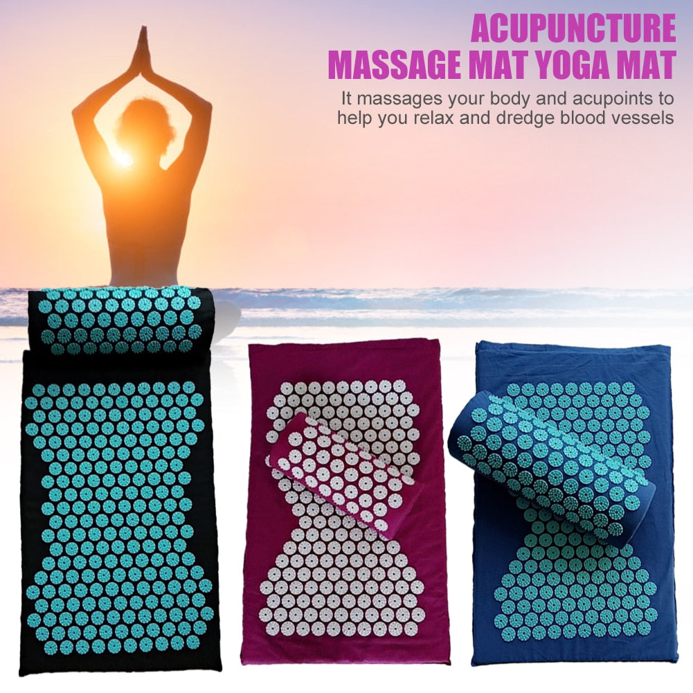 3pcs Lotus Acupressure Massage Yoga Pillow Mat Relieve Pain Spike Cushion with Storage Bag Oxford Cloth Applicator kuznetsov Mat - adamshealthstore