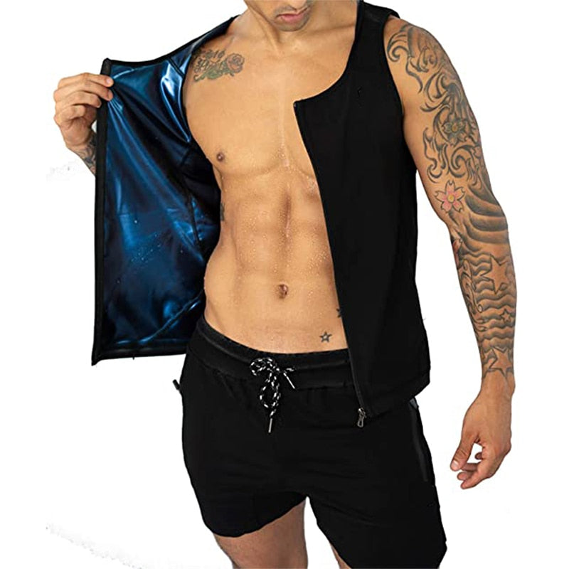 Men's Shapewear Vest Waist Trainer for Weight Loss: Polymer Sauna Suit for Fitness Heat Trapping Zipper Sweat Enhancing Workout Tank - adamshealthstore