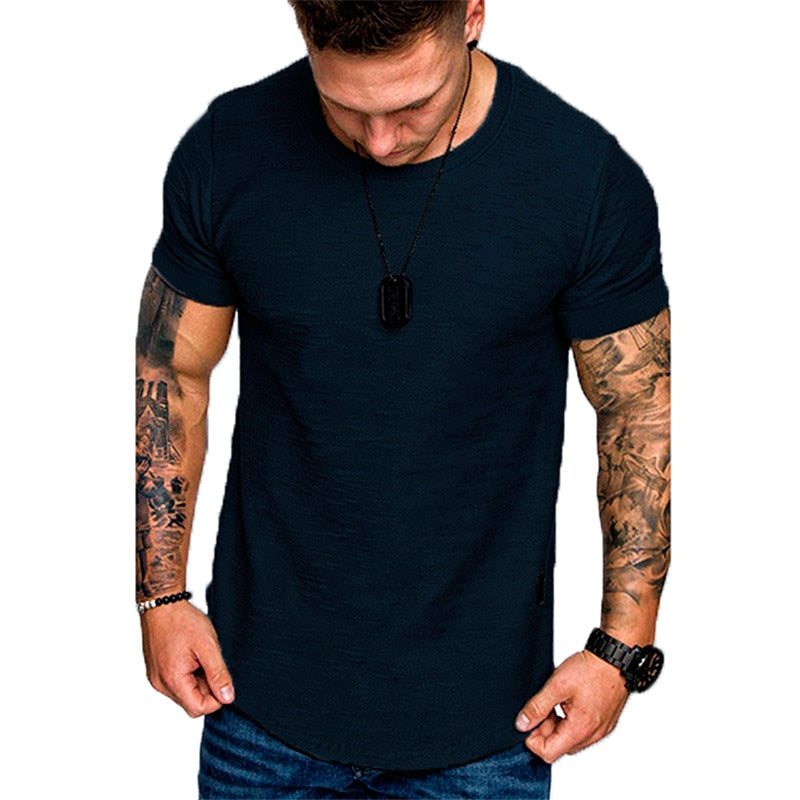 Men&#39;s Casual Fashion Solid o Neck t-Shirt Summer Bodybuilding Sports Running t-Shirt Fitness Short-Sleeve Crossfit Exercise Top - adamshealthstore