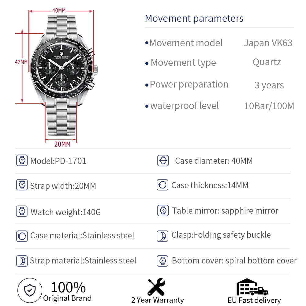 2023 New PAGANI DESIGN Chronograph Top Brand Luxury Rose Gold Quartz Watch for men  Automatic Date Wrist Watch Waterproof Clock - adamshealthstore