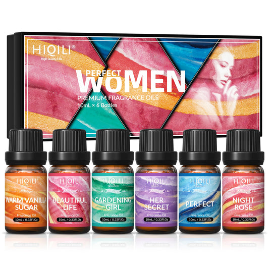 HIQILI Fragrance Oils Set-Designed With A Woman Theme: TOP 6 Gift Set Use for Aromatherapy, Diffuser, Humidifier, Candles, Car, Home, Hotel, Travel - adamshealthstore