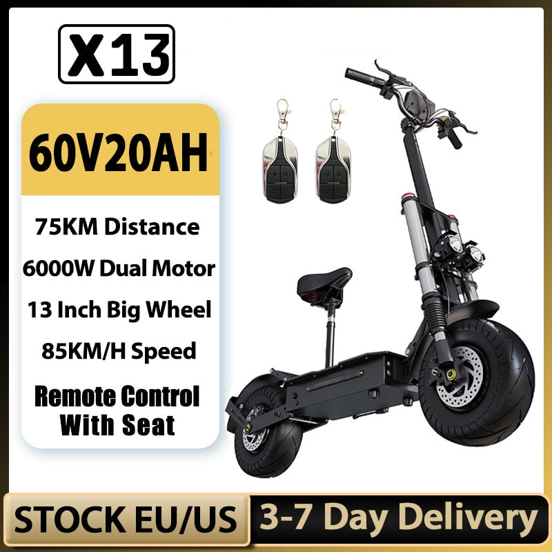 13 inch Big Wheel Electric Scooter 85km/h Max Speed 20A 30A 26A Lithium Battery 100km Long Range Folding Escooter with Seat