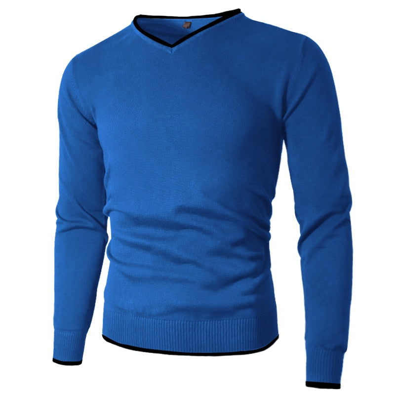 Men's Pullover Cotton V-Neck Slim Sweater Medium to Plus Size 4XL Simple Style Jersey