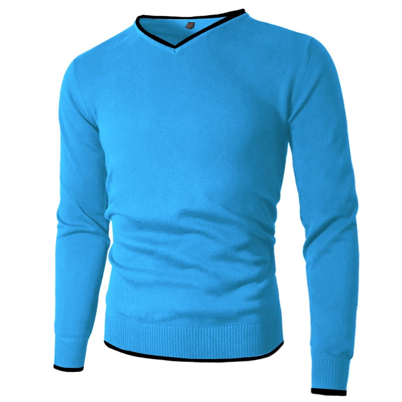 Men's Pullover Cotton V-Neck Slim Sweater Medium to Plus Size 4XL Simple Style Jersey
