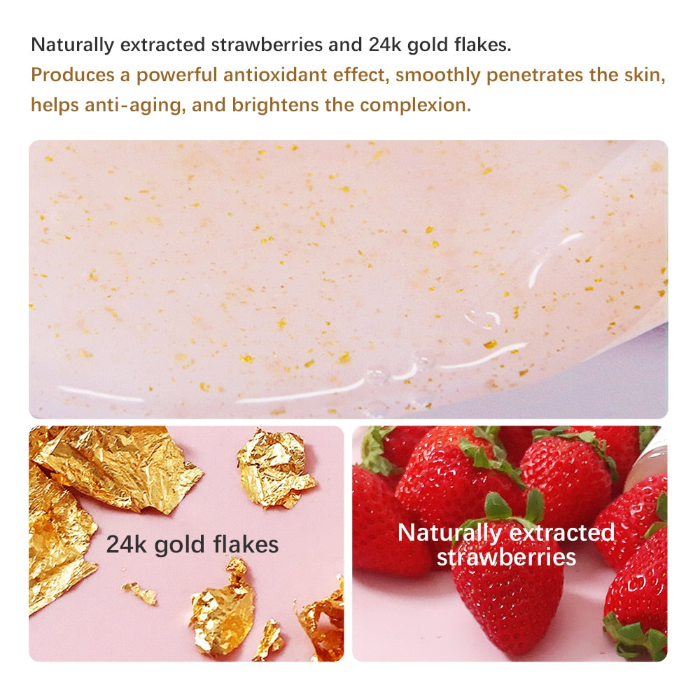 LIYALAN 24K Gold Leaf Strawberry With Vitamin C Face Serum: For Dry Skin Moisturizing, Facial Whitening, Repairing Anti-Aging Wrinkles Essence - adamshealthstore