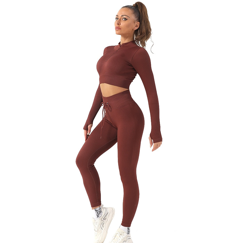 US Stock Seamless Gym Clothing Workout Clothes for Women Tracksuit Gym Set High Waist Sport Outfit Fitness Top Yoga Set - adamshealthstore