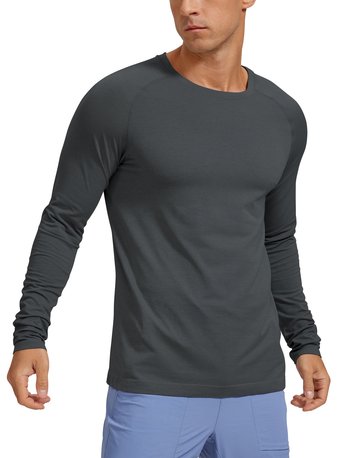 YOGA  US Warehouse Mens Seamless Long Sleeve Tee Shirts Moisture Wicking Workout Athletic Running Shirts Breathable Gym Tops - adamshealthstore