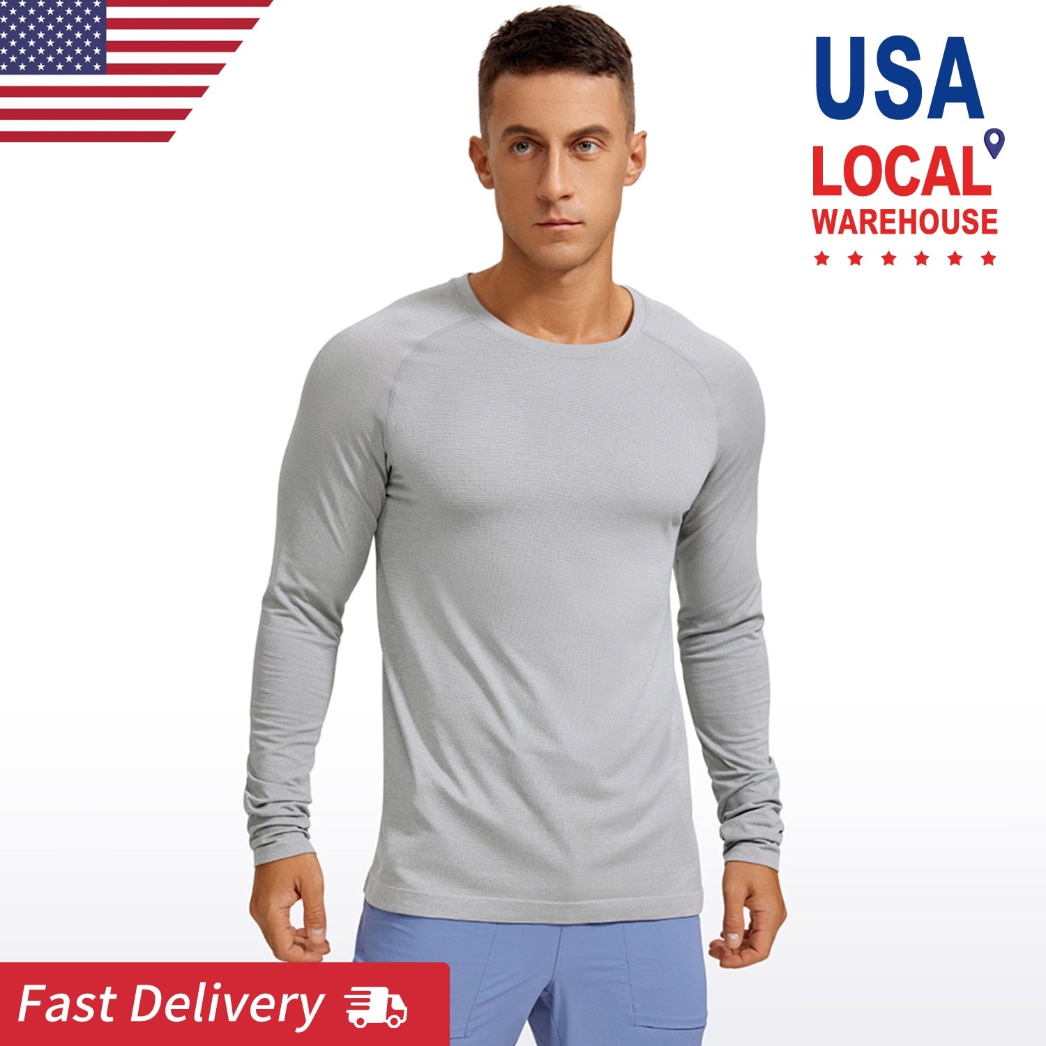 YOGA  US Warehouse Mens Seamless Long Sleeve Tee Shirts Moisture Wicking Workout Athletic Running Shirts Breathable Gym Tops - adamshealthstore