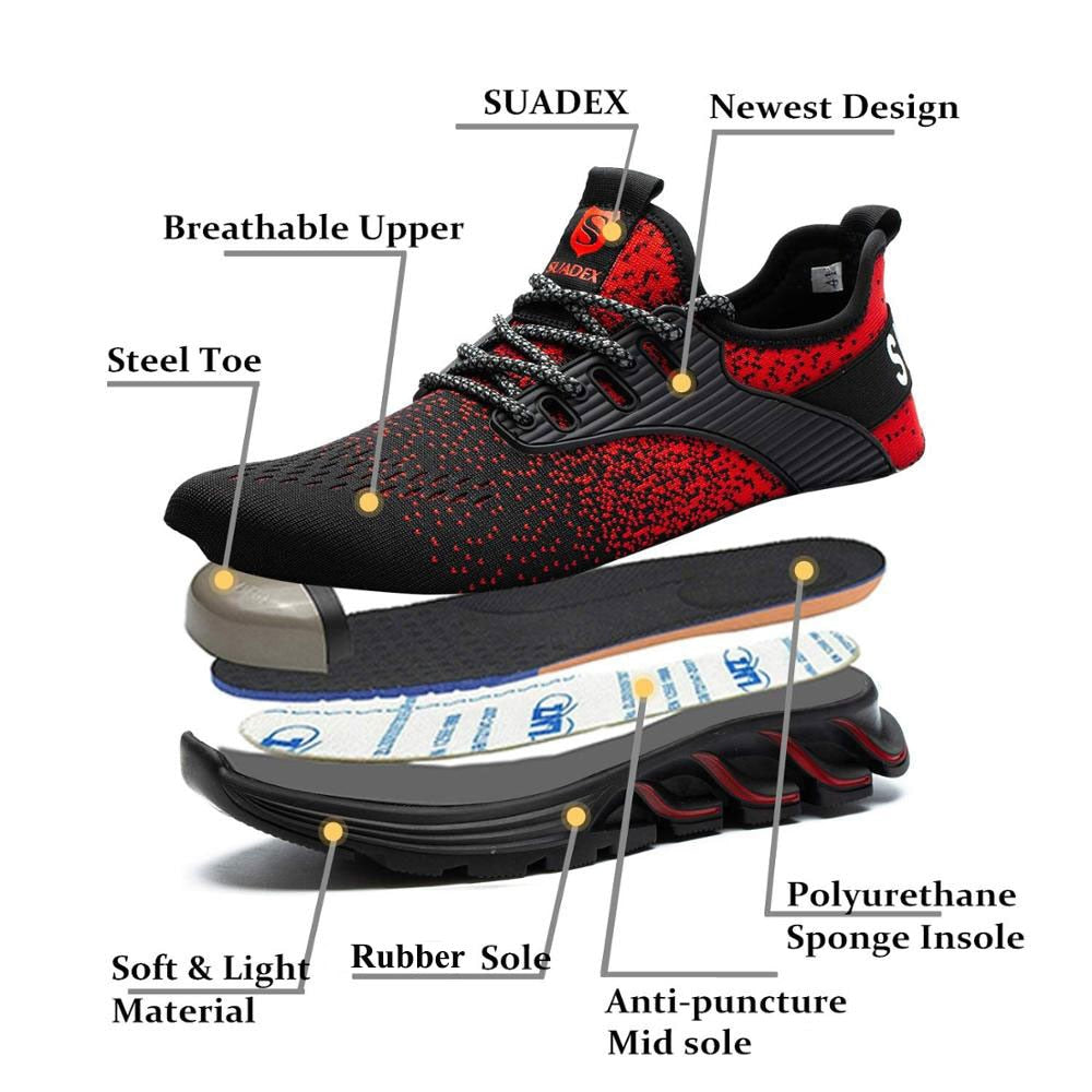 SUADEX Safety Shoes Men Women Steel Toe Boots Indestructible Work Shoes Lightweight Breathable Composite Toe Men EUR Size 37-48 - adamshealthstore