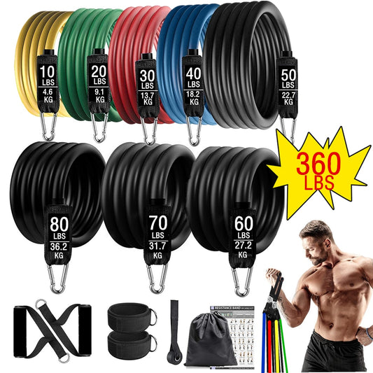 360lbs Fitness Exercises Resistance Bands Set Elastic Tubes Pull Rope Yoga Band Training Workout Equipment for Home Gym Weight - adamshealthstore
