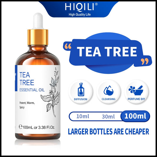 HIQILI 100ML Tea Tree Essential Oils,100% Pure Nature Aromatherapy | Used for Diffuser, Humidifier, Massage, Hair care - adamshealthstore