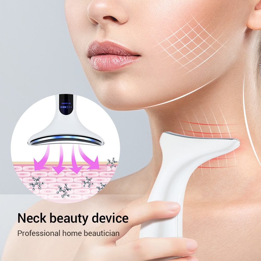 7in1 REMS Face Massager Lifting Beauty LED Face Skin +3 Colors LED Facial Neck Massager Photon Therapy Heating Wrinkle Removal - adamshealthstore