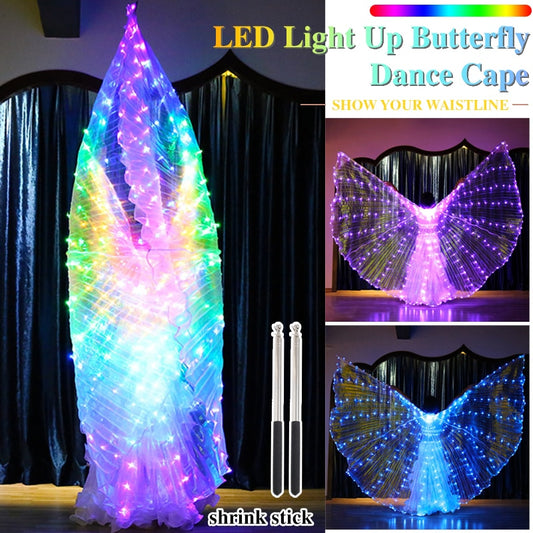 LED Butterfly Wing Colorful Wings with Telescopic Sticks  Light Up Costume for Performance Carnival Party
