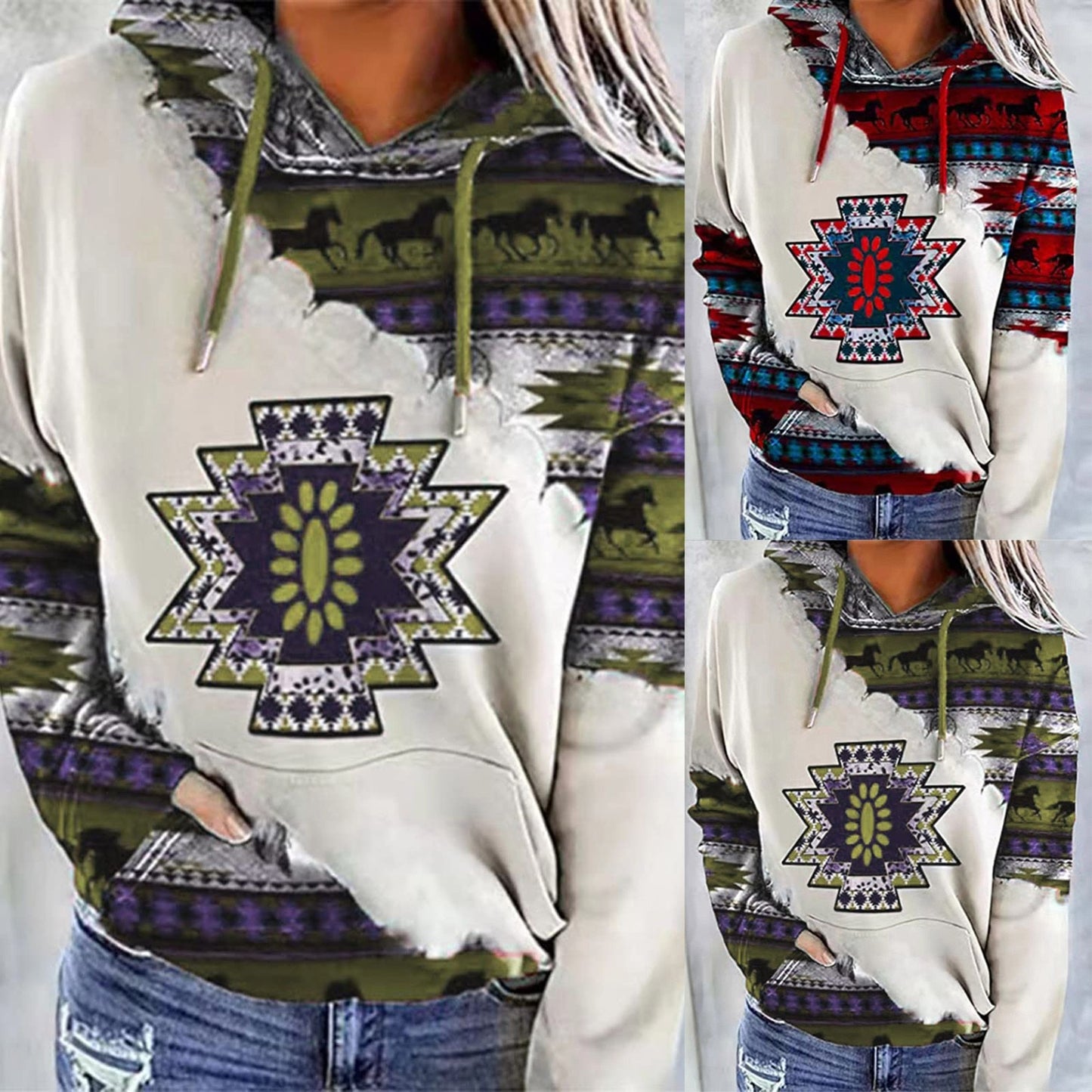 2023 New S-5xl Sweatshirt Loose Women Hoodies Breathable All Match Sweatshirt Ethnic Style Print Women Sweatshirt For Daily Wear - adamshealthstore