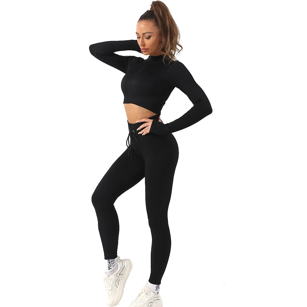 US Stock Seamless Gym Clothing Workout Clothes for Women Tracksuit Gym Set High Waist Sport Outfit Fitness Top Yoga Set - adamshealthstore