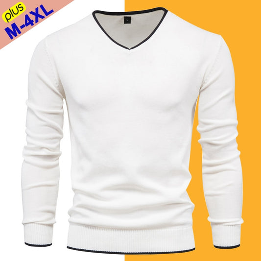 Men's Pullover Cotton V-Neck Slim Sweater Medium to Plus Size 4XL Simple Style Jersey