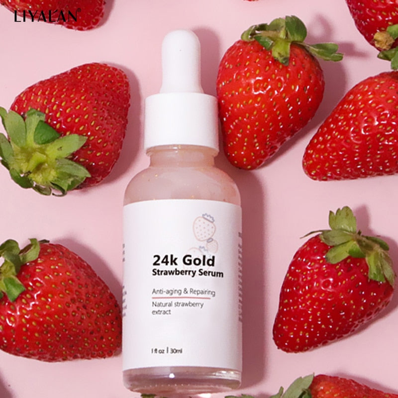 LIYALAN 24K Gold Leaf Strawberry With Vitamin C Face Serum: For Dry Skin Moisturizing, Facial Whitening, Repairing Anti-Aging Wrinkles Essence - adamshealthstore