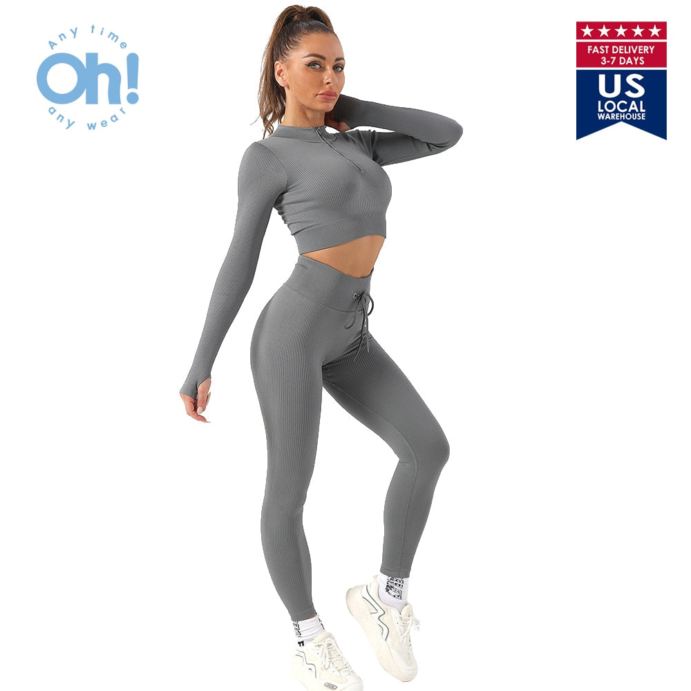 US Stock Seamless Gym Clothing Workout Clothes for Women Tracksuit Gym Set High Waist Sport Outfit Fitness Top Yoga Set - adamshealthstore