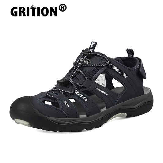 GRITION Men Outdoor Sandals Flat Casual Non Slip Quick Drying Male Beach Shoes Hiking Walking Breathable Fashion Big Size 46 New - adamshealthstore