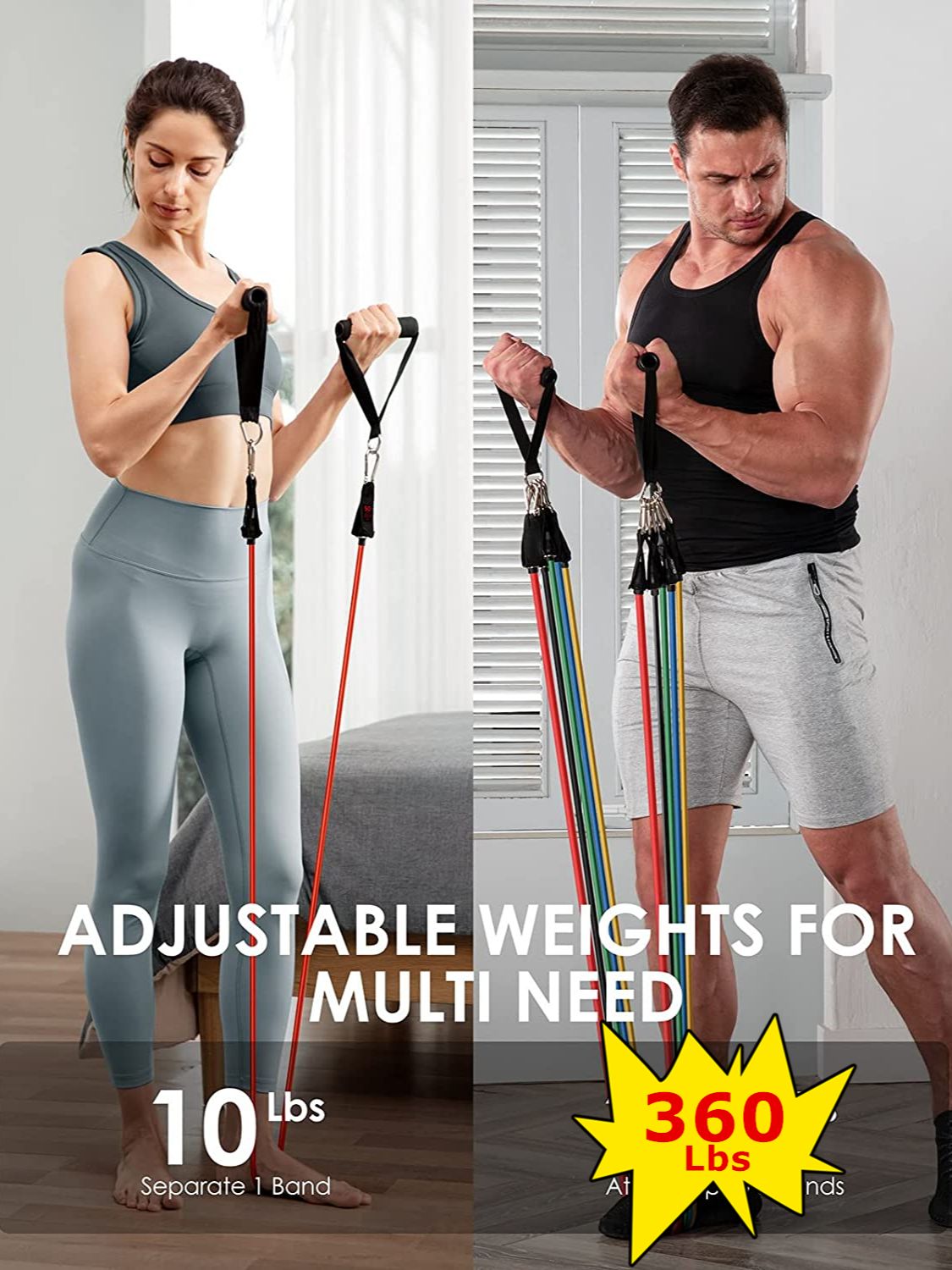 360lbs Fitness Exercises Resistance Bands Set Elastic Tubes Pull Rope Yoga Band Training Workout Equipment for Home Gym Weight - adamshealthstore